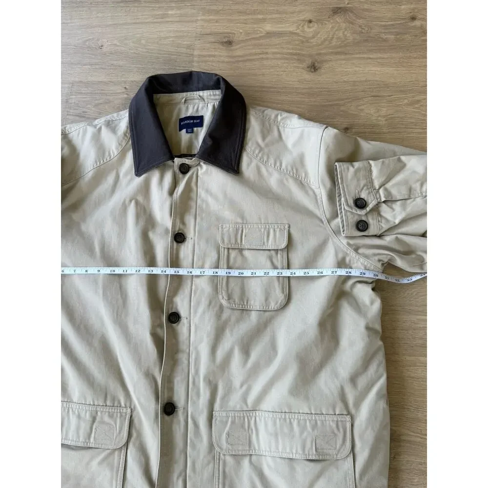 Harbor Bay Canvas Chore Coat/Jacket With Leather Collar Mens 3XLT Tall Beige